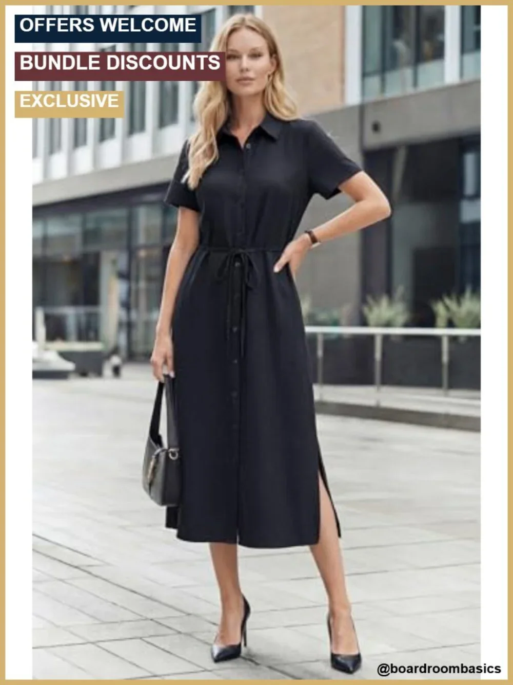 Linen Blend Midi Shirt Dress with Pockets, Short Sleeve